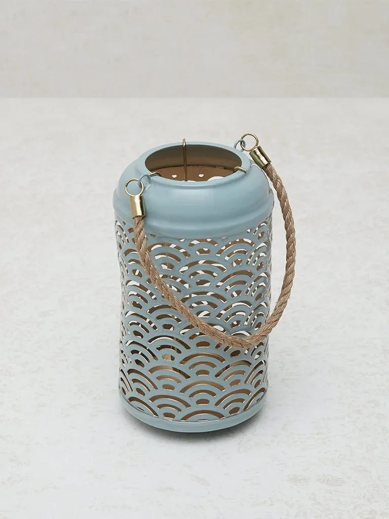 Westside Home Dusty Blue Fretwork Design Lantern